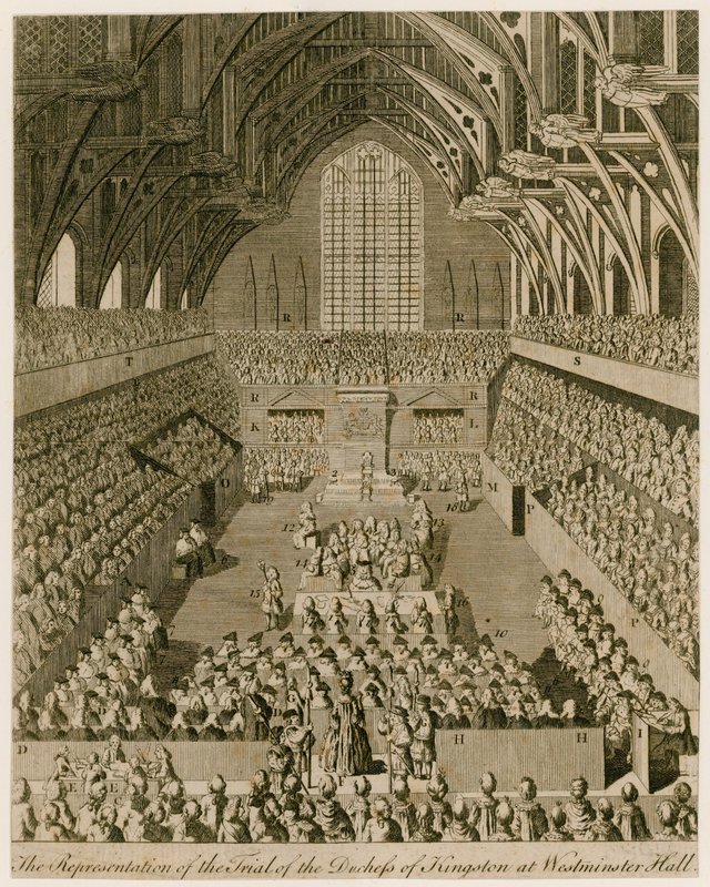 Reprezentacja procesu księżnej Kingston w Westminster Hall autorstwa English School