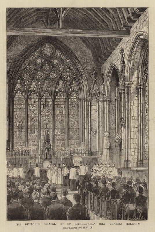 Odrestaurowana kaplica św. Etheldredy (kaplica Ely) Holborn (rycina) autorstwa English School