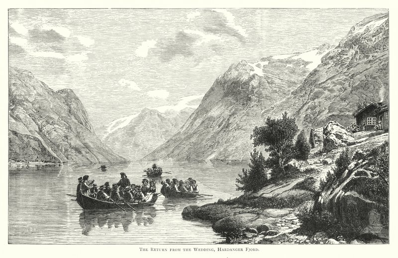 Powrót z wesela, Hardanger Fjord (grafika) autorstwa English School