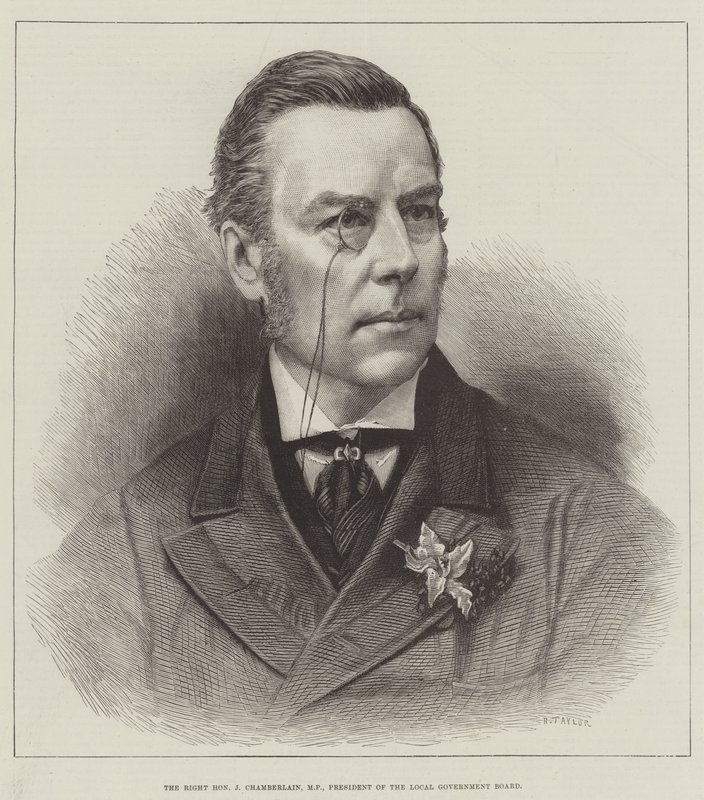 Szanowny J. Chamberlain, Poseł, Przewodniczący Rady Samorządu Terytorialnego (rycina) autorstwa English School