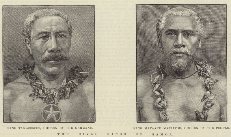 Rywalizujący królowie Samoa (rycina) autorstwa English School