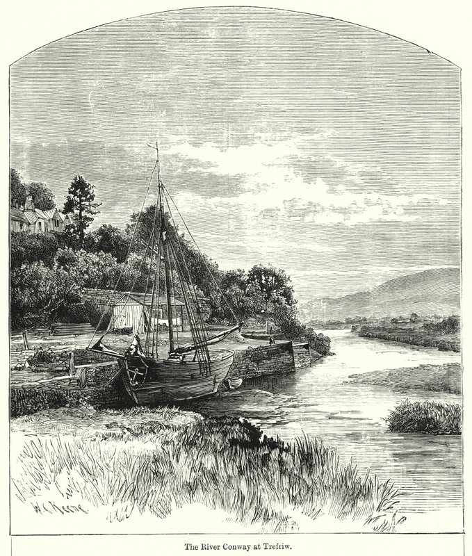 Rzeka Conway w Trefriw (grawerowanie) autorstwa English School