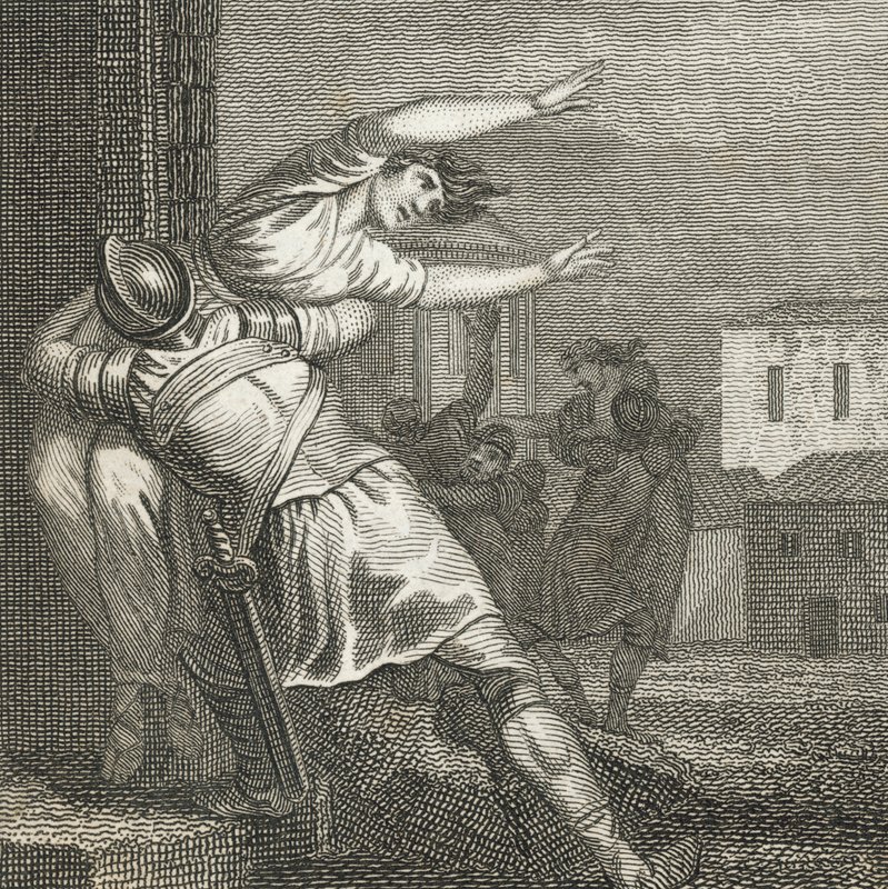 Rzymianie porywający Sabinki, by mieć je za żony (rycina) autorstwa English School
