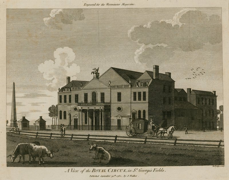 Cyrk Królewski w St Georges Fields, Surrey, w pobliżu Obelisku autorstwa English School