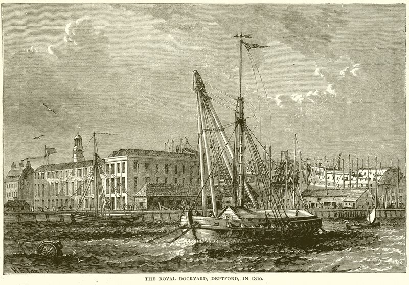 Stocznia Królewska, Deptford, w 1810 r. autorstwa English School