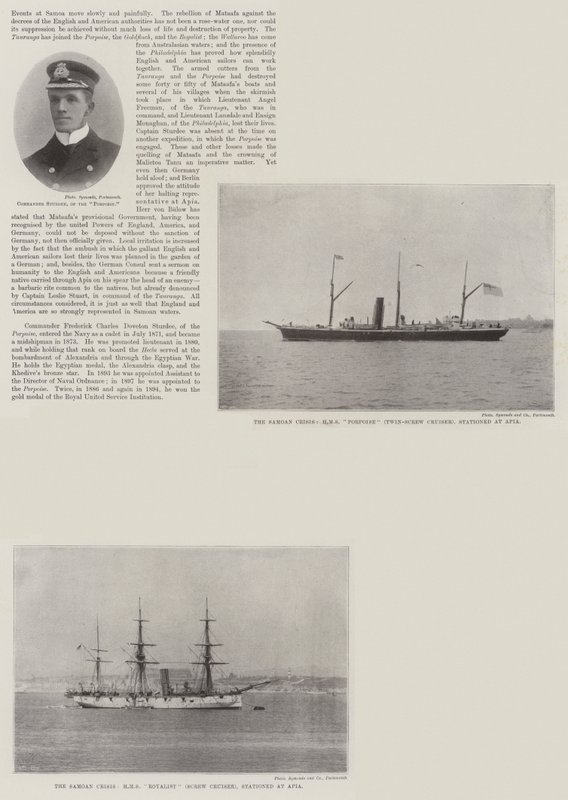 Royal Navy w Apia (grawerowanie) autorstwa English School