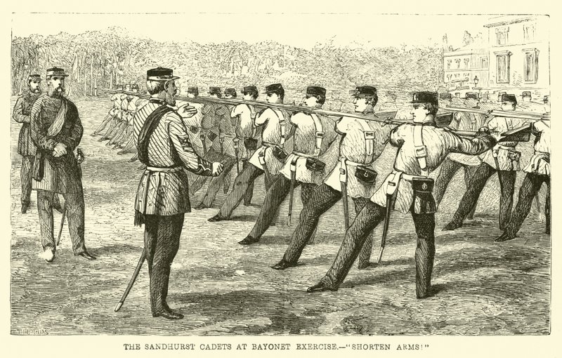Kadeci z Sandhurst na ćwiczeniach z bagnetem, skróćcie ręce! autorstwa English School