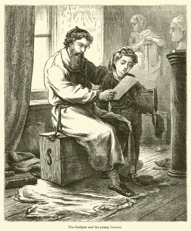 Rzeźbiarz i młody Malarz (grafika) autorstwa English School