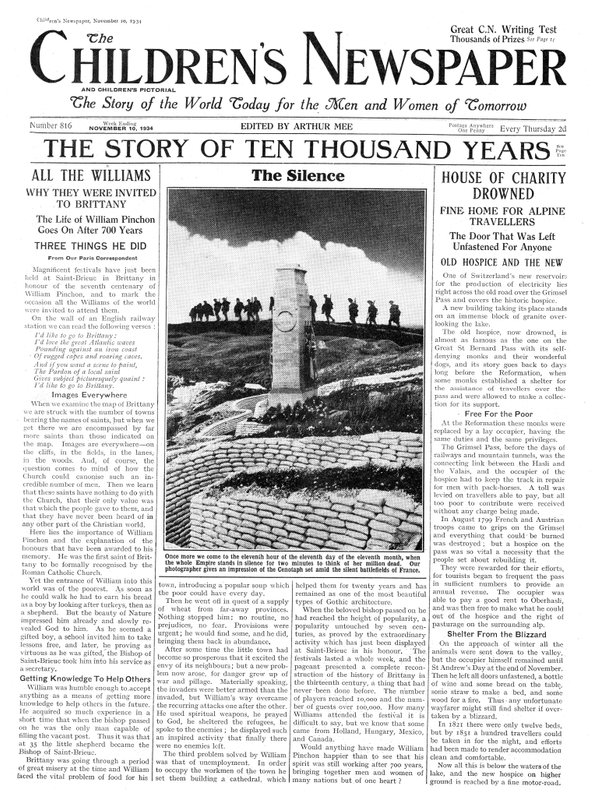 Dzień Ciszy Pamięci, strona tytułowa „Gazety Dziecięcej”, listopad 1934 (druk gazetowy) autorstwa English School