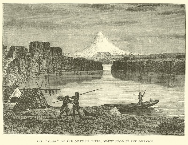 Płyty na rzece Columbia, w oddali Mount Hood autorstwa English School