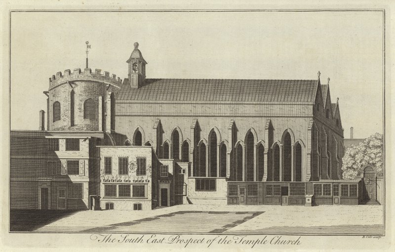 South East Prospect of the Temple Church, Londyn autorstwa English School