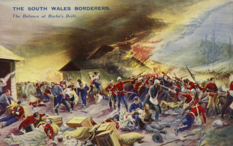 Granicy z Południowej Walii w obronie Rorkes Drift, Republika Południowej Afryki, Wojna Zulusów, 1879 r. autorstwa English School