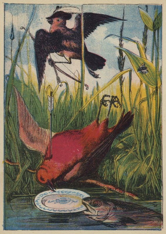 Wróbel, Kogut Robin i Ryba (kolor lito) autorstwa English School