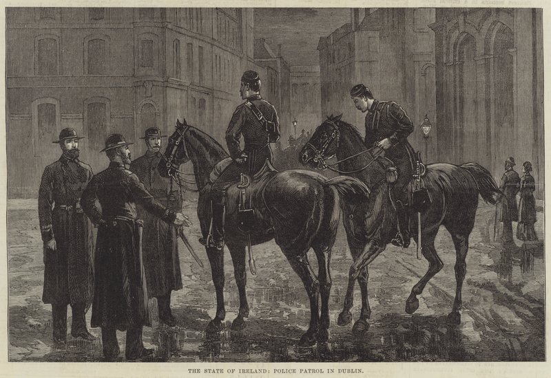 Państwo Irlandia, patrol policyjny w Dublinie (grawerunek) autorstwa English School