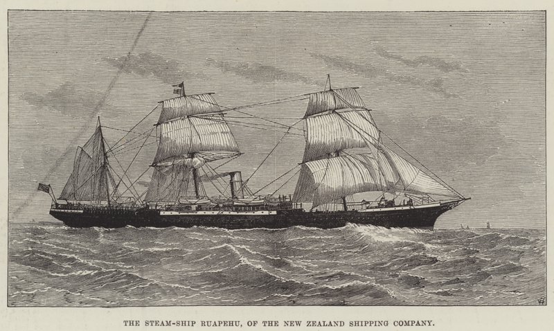 Statek parowy Ruapehu z New Zealand Shipping Company (grawerowanie) autorstwa English School