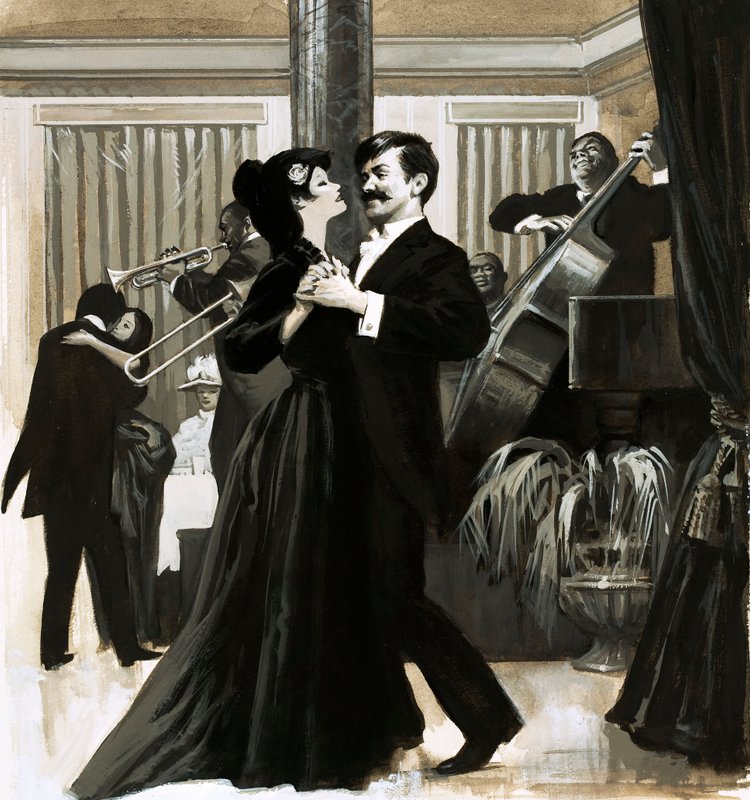 The Story of Jazz: taniec „cakewalk” (gwasz na papierze) autorstwa English School