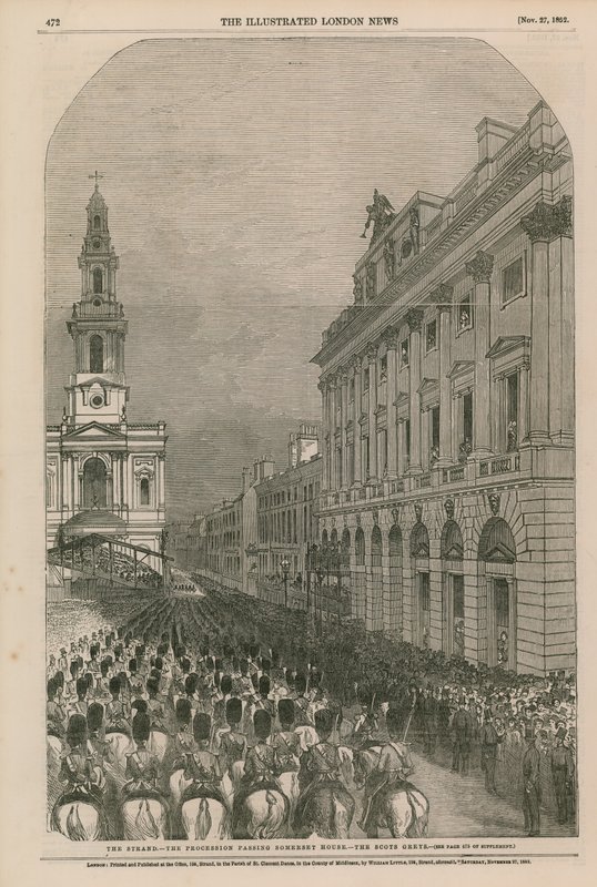 The Strand - procesja przechodząca obok Somerset House - Szkoci Grays autorstwa English School