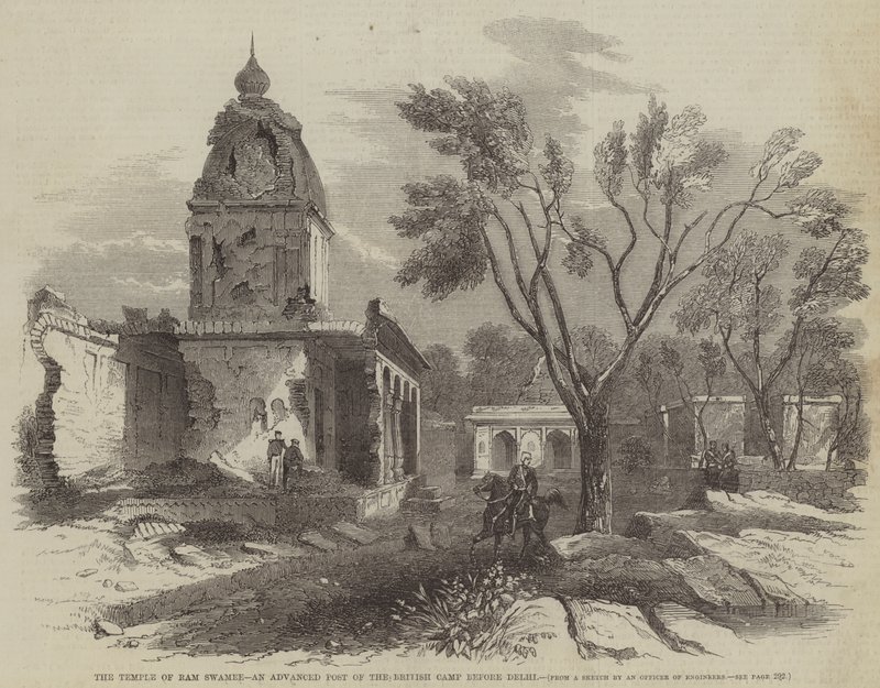 Świątynia Ram Swamee, zaawansowana placówka brytyjskiego obozu przed Delhi (rycina) autorstwa English School