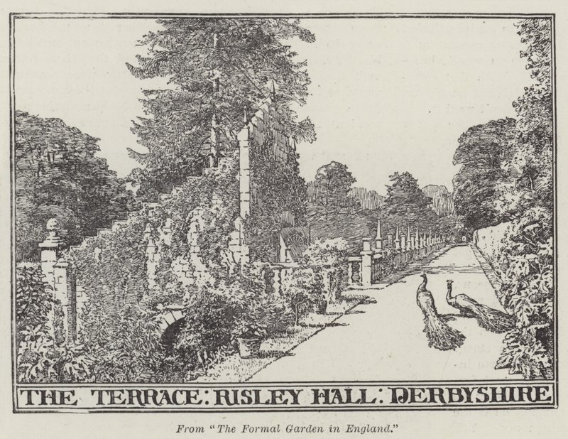 Taras, Risley Hall, Derbyshire (grawerowanie) autorstwa English School