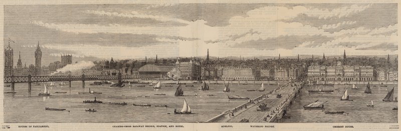 Nabrzeże Tamizy po północnej stronie Tamizy od Pałacu Westminsterskiego do mostu Blackfriars autorstwa English School