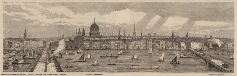 Nabrzeże Tamizy po północnej stronie Tamizy od Pałacu Westminsterskiego do mostu Blackfriars autorstwa English School
