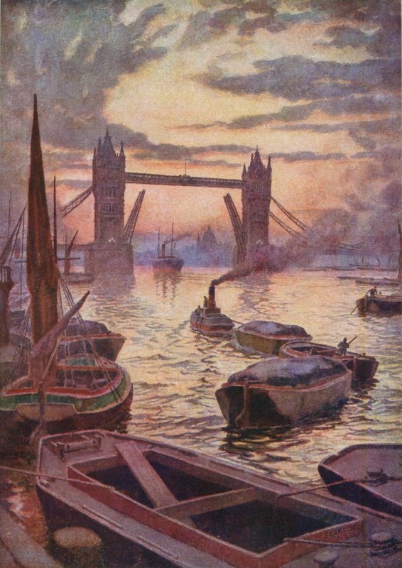 Tower Bridge (kolorowa litografia) autorstwa English School