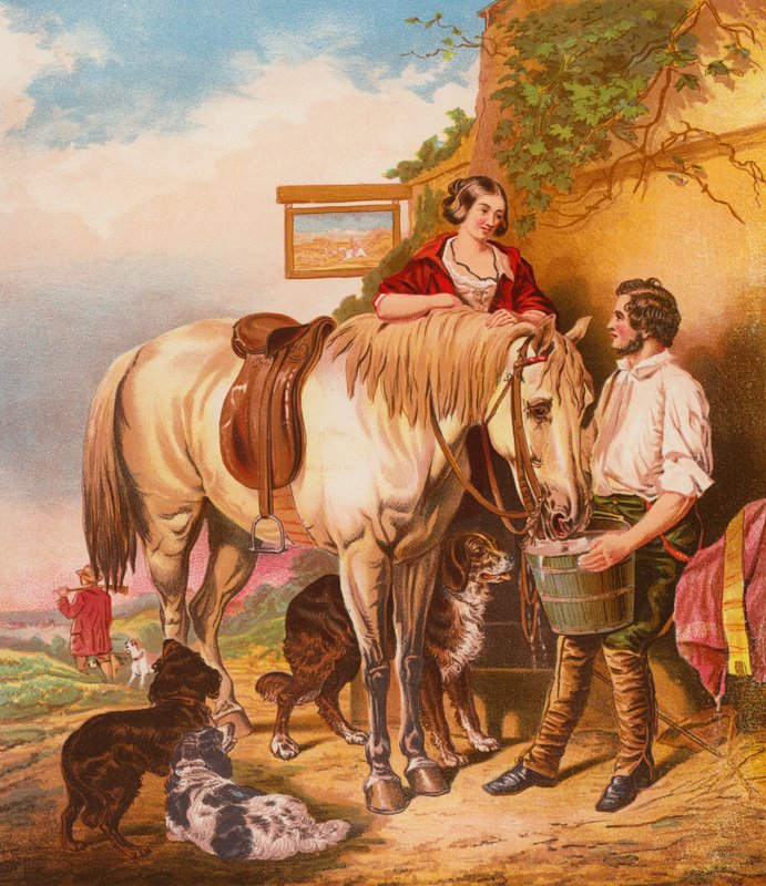 Podróżnicy (kolorowa litografia) autorstwa English School
