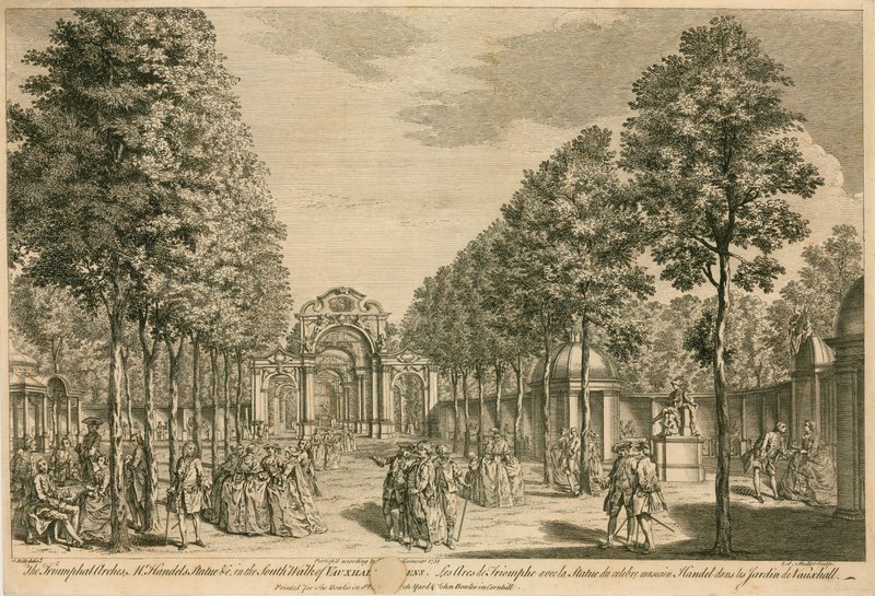 Łuki triumfalne, pomnik pana Handelsa, w South Walk of Vauxhall Gardens w Londynie autorstwa English School