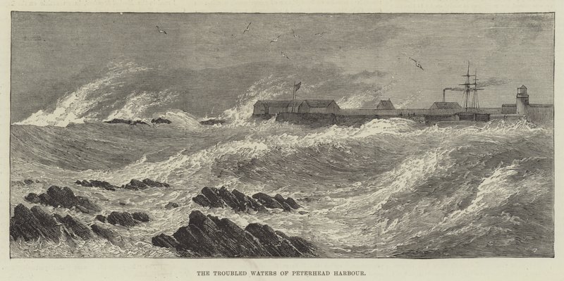 Niespokojne wody portu Peterhead (rycina) autorstwa English School