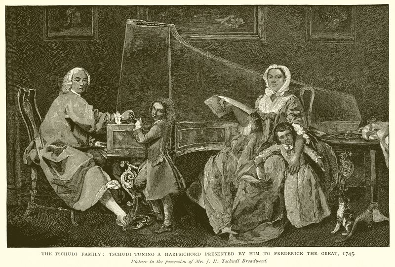 Rodzina Tschudi: Tschudi Tuning a przedstawiony przez niego Fryderykowi Wielkiemu, 1745 autorstwa English School
