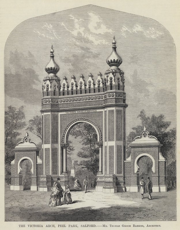 Łuk Wiktorii, Peel Park, Salford (grawerowanie) autorstwa English School