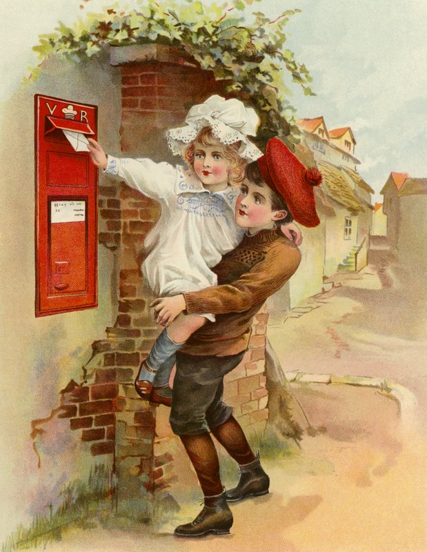 The Village Letter-Box (kolorowa litografia) autorstwa English School