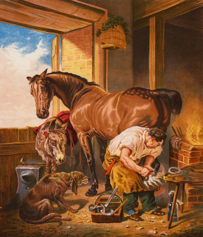 Wiejska kuźnia (kolorowa litografia) autorstwa English School