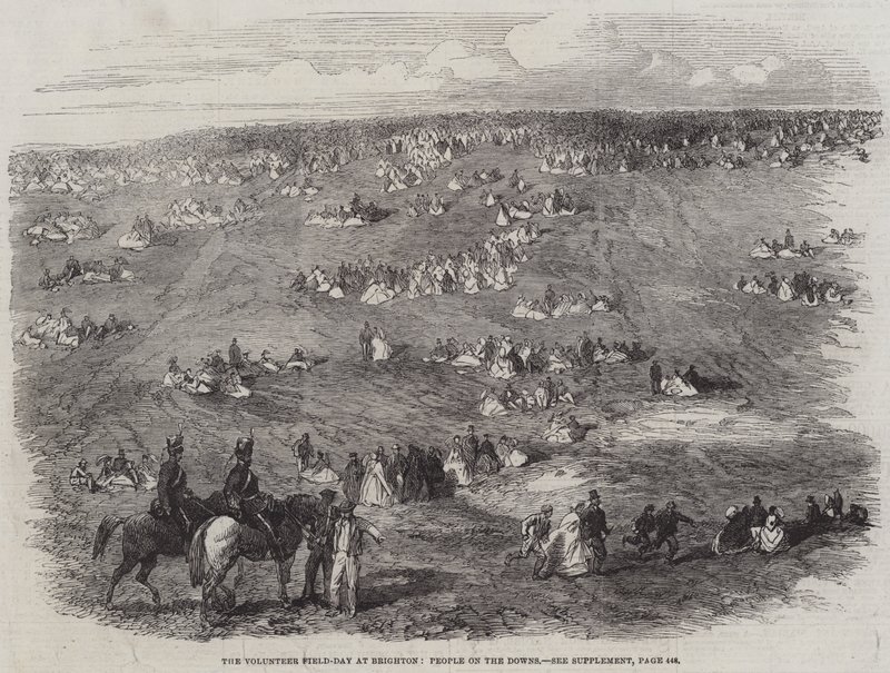 Dzień Wolontariusza w Brighton, People on the Downs (grawerowanie) autorstwa English School