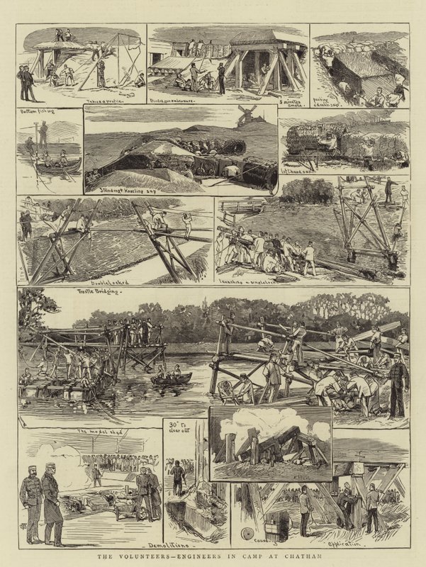 The Volunteers, Engineers in Camp at Chatham (grawerowanie) autorstwa English School