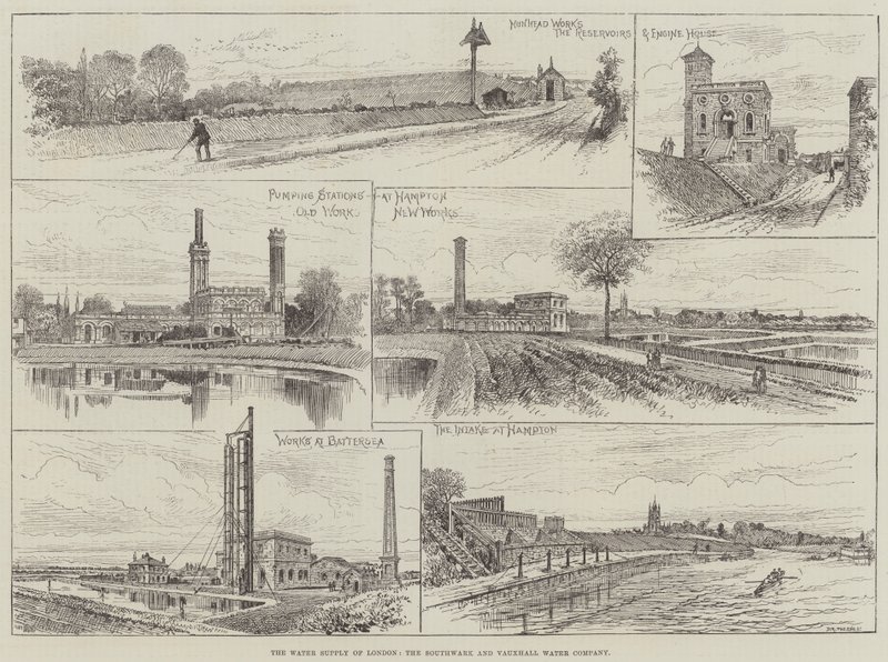 The Water Supply of London, Southwark i Vauxhall Water Company (grawerowanie) autorstwa English School