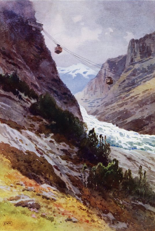 Kolejka linowa Wetterhorn Aerial Railway, Szwajcaria (kolor lito) autorstwa English School