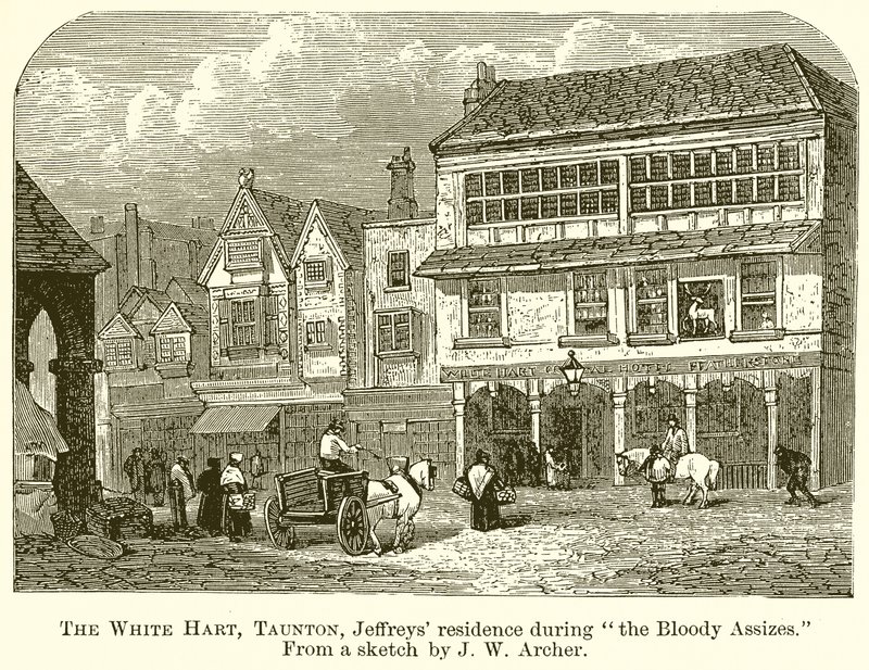 The White Hart, Taunton, Jeffreys Residence podczas krwawych wyborów autorstwa English School