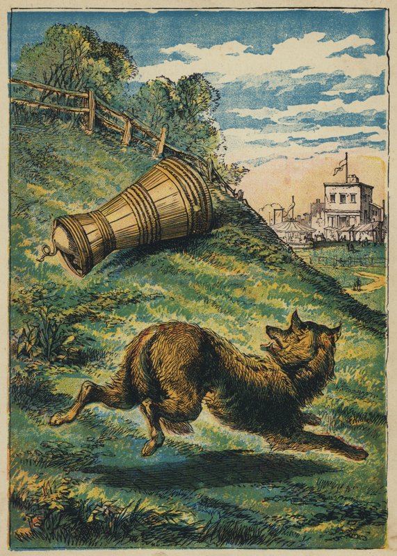 Wilk, świnia i kurka (kolorowa litografia) autorstwa English School