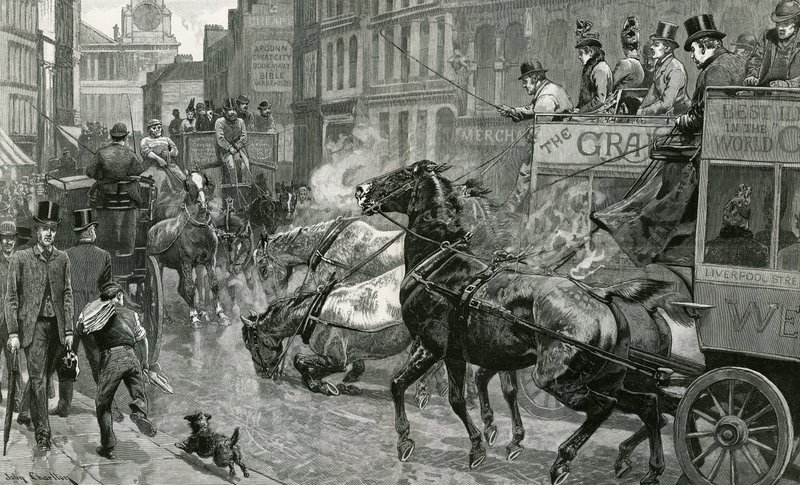 Bitwa o londyńskie ulice - Ludgate Hill w śliski dzień autorstwa English School