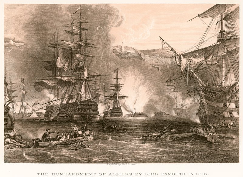 Bombardowanie Algieru przez Lorda Exmouth w 1816 r. autorstwa English School