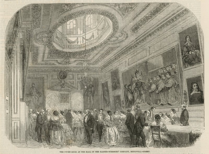 Sala sądowa w holu firmy Barber-Surgeons Company, Monkwell Street, Londyn autorstwa English School