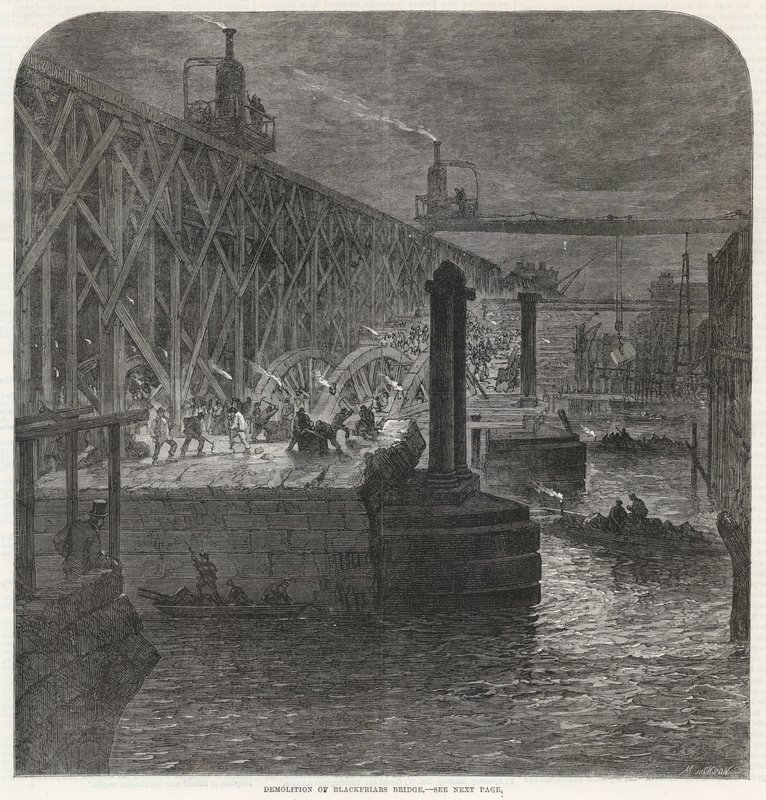 Rozbiórka Blackfriars Bridge autorstwa English School