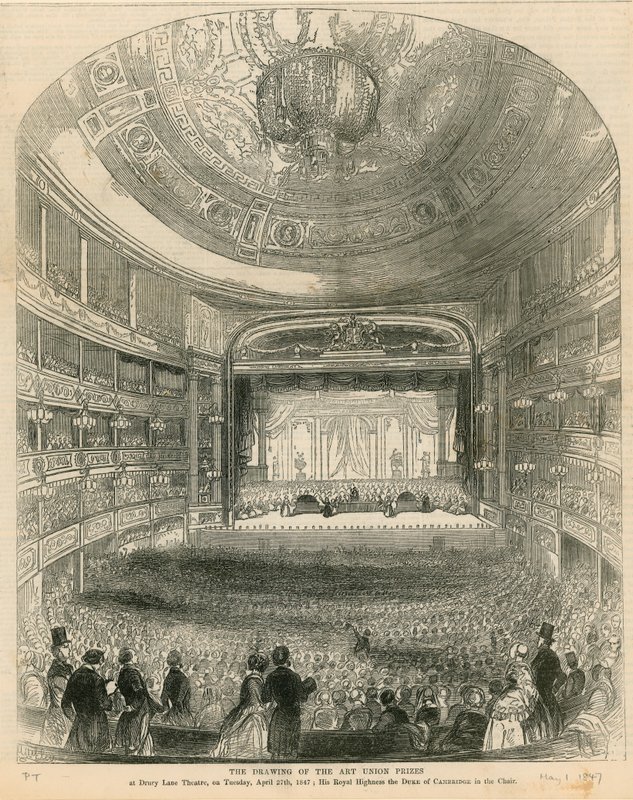 Losowanie nagród Unii Artystycznej w Teatrze Drury Lane w dniu 27 kwietnia 1847 r. autorstwa English School