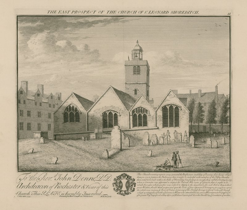 Wschodnia perspektywa kościoła św. Leonarda Shoreditch autorstwa English School