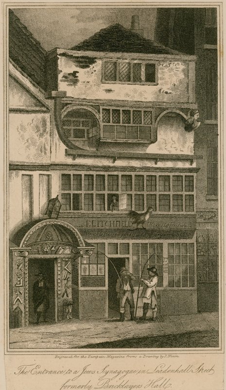 Wejście do synagogi żydowskiej przy Leadenhall Street w Londynie, dawniej Hala Murarzy autorstwa English School