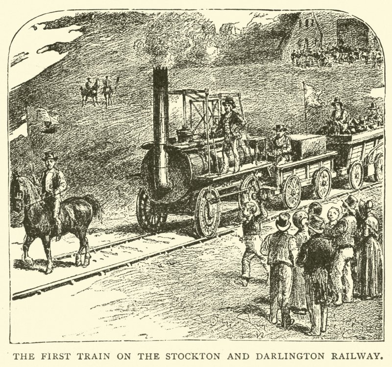 Pierwszy pociąg na linii Stockton and Darlington Railway autorstwa English School