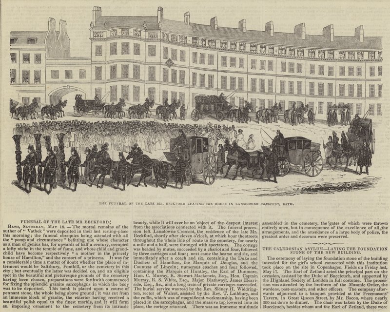 Pogrzeb zmarłego pana Williama Beckforda, opuszczającego swój dom w Lansdowne Crescent, Bath (rycina) autorstwa English School