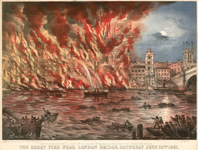 Wielki pożar w pobliżu London Bridge, sobota 22 czerwca 1861 autorstwa English School