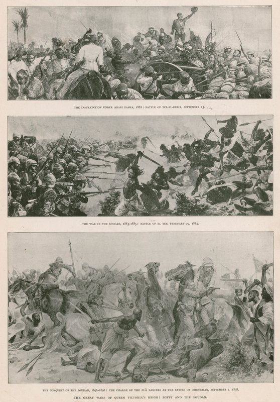 Wielkie wojny panowania królowej Wiktorii: wojna anglo-egipska (1882), bunt Mahdystów (1883-1885) i brytyjski podbój Sudanu (1896-1898) (fotograwiura) autorstwa English School